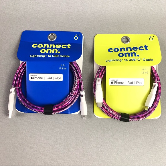 onn. 6’ Fashion Cable USB Lightning Cable with Cable Management 2pck - Picture 1 of 5